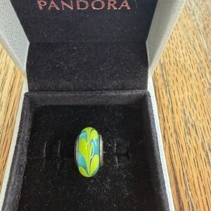 RETIRED Pandora Vibrant Aqua and Blue Green swirl Murano Glass Charm #790673